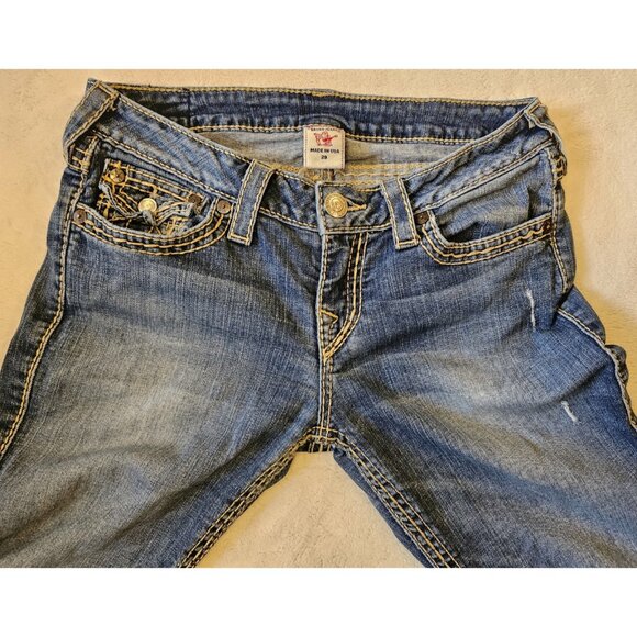 True Religion Jeans Women 29 Straight Leg Low Rise Denim Thick Stitch 29Wx33L - Picture 2 of 14